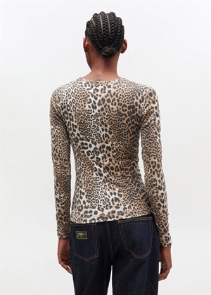 Soft cotton rib leo long sleeve bluse Leopard T4367 Ganni 